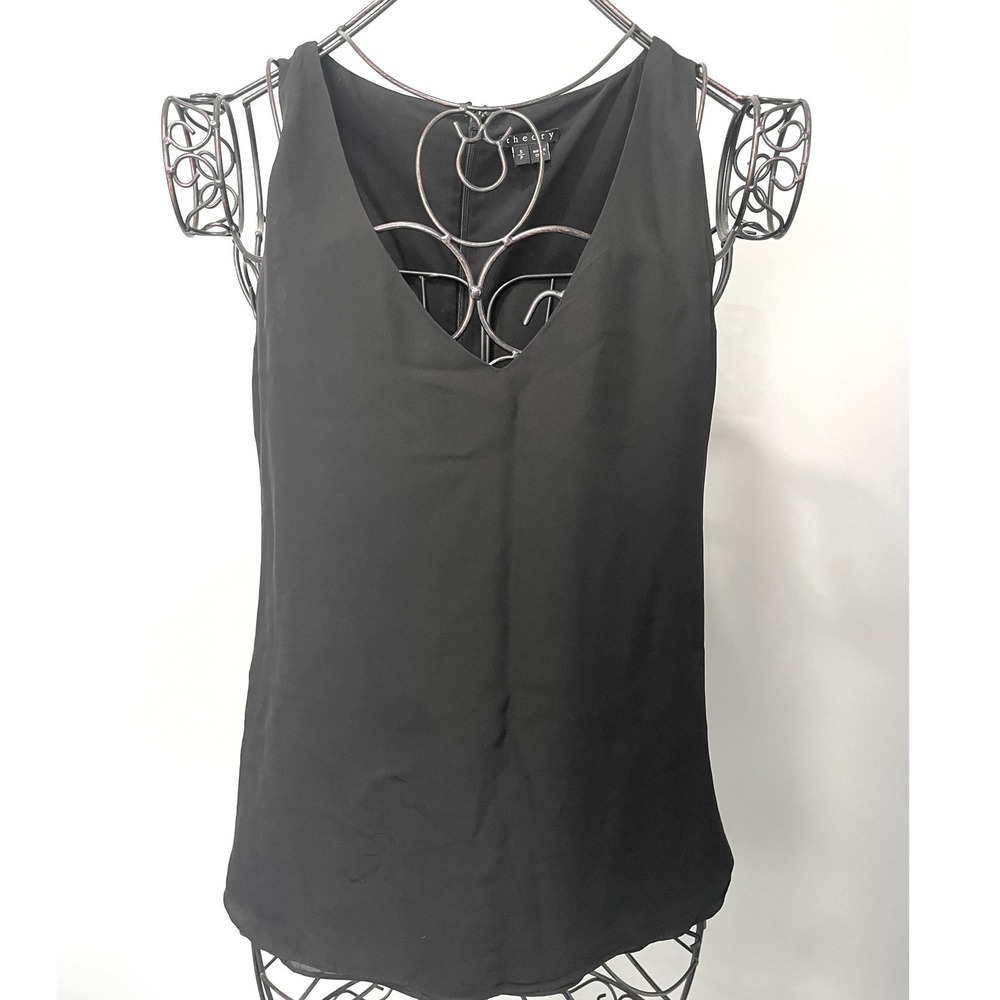 Theory Womens Black 100% Silk V-Neck Sleeveless Shell Blouseā Top Size S Small